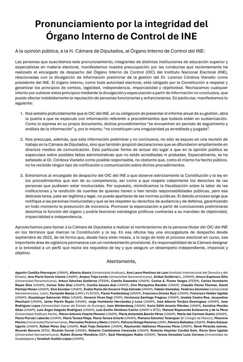 Más claro, ni el agua… Aunque dudo que un órgano que se ha caracterizado por actuar con intencionalidad política y sesgo partidista como el OIC del @INEMexico corrija su actuar. ¡Ojalá que @Mx_Diputados cumpla con su obligación y haga la designación correspondiente!