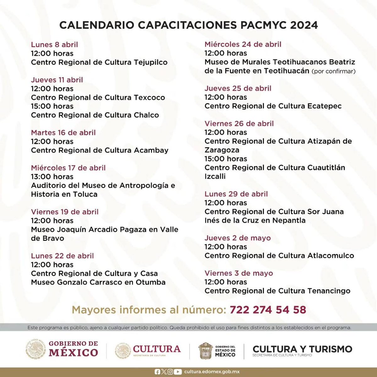 📍El #PACMYC regresa al #EstadoDeMéxico, no te quedes sin participar y consulta las bases. 🔸Si requieres de asesoría, nosotros te ayudamos. ¡Corre la voz! . . . . #Cultura