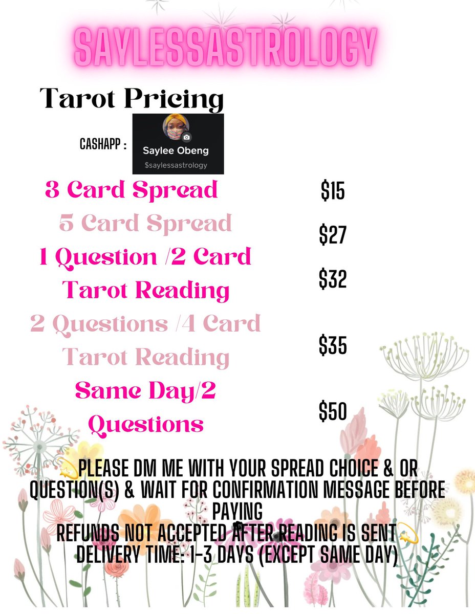 SayLessAstro's tweet image. New Tarot Reading Prices 💫💜