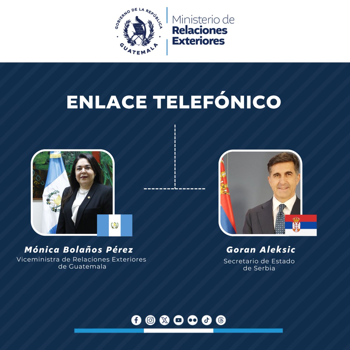 🇬🇹🤝🇷🇸 | La #ViceCancillerGT @Monicabolanos8, sostuvo una llamada telefónica con el Secretario de Estado del Ministerio de Asuntos Exteriores de Serbia, Goran Aleksic, en la que abordaron temas de la relación bilateral, así como acontecimientos regionales y mundiales, subrayando…