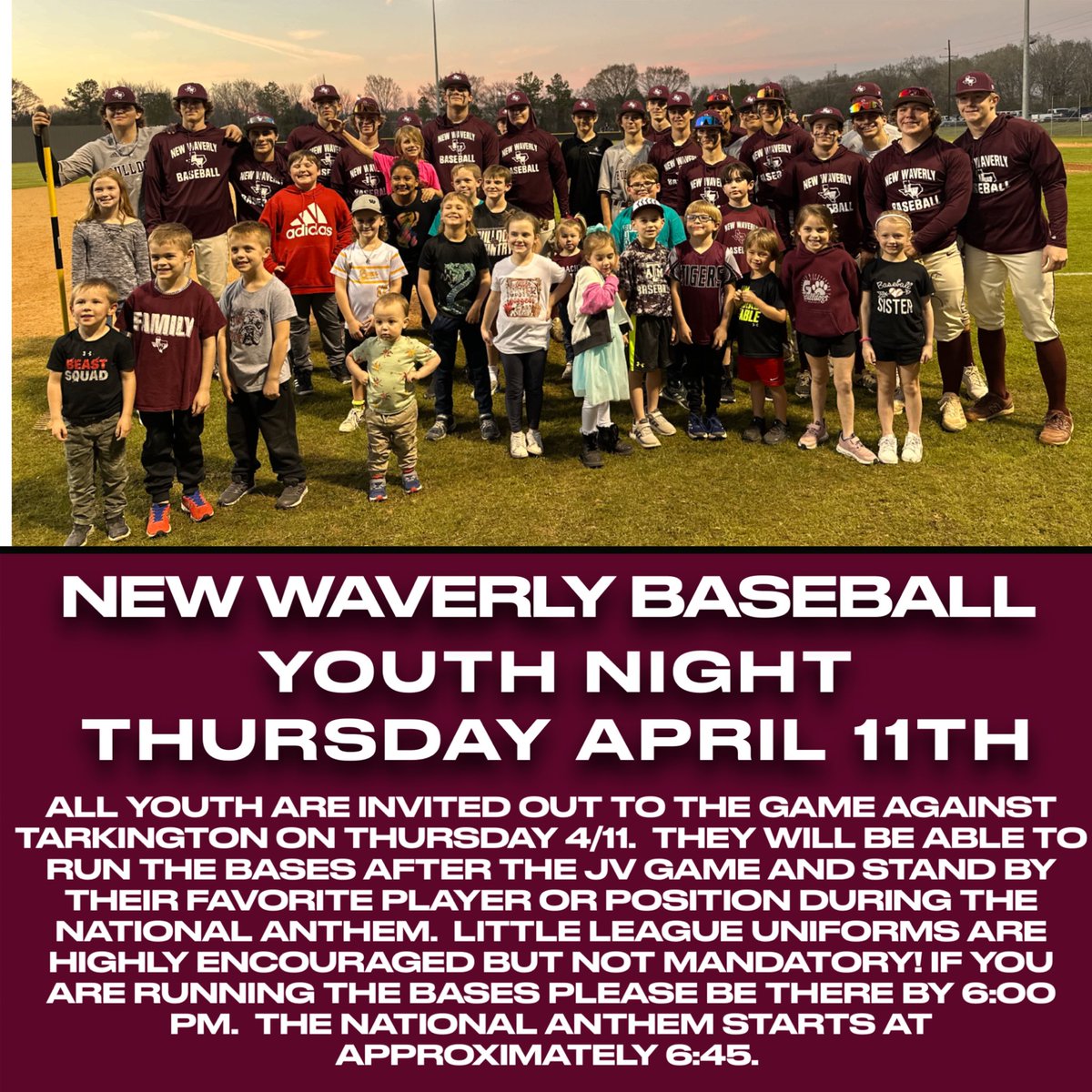 With the rescheduling of the games due to weather, I was not sure if we would be able to have our youth night but I still would like to have it for anybody who can participate!