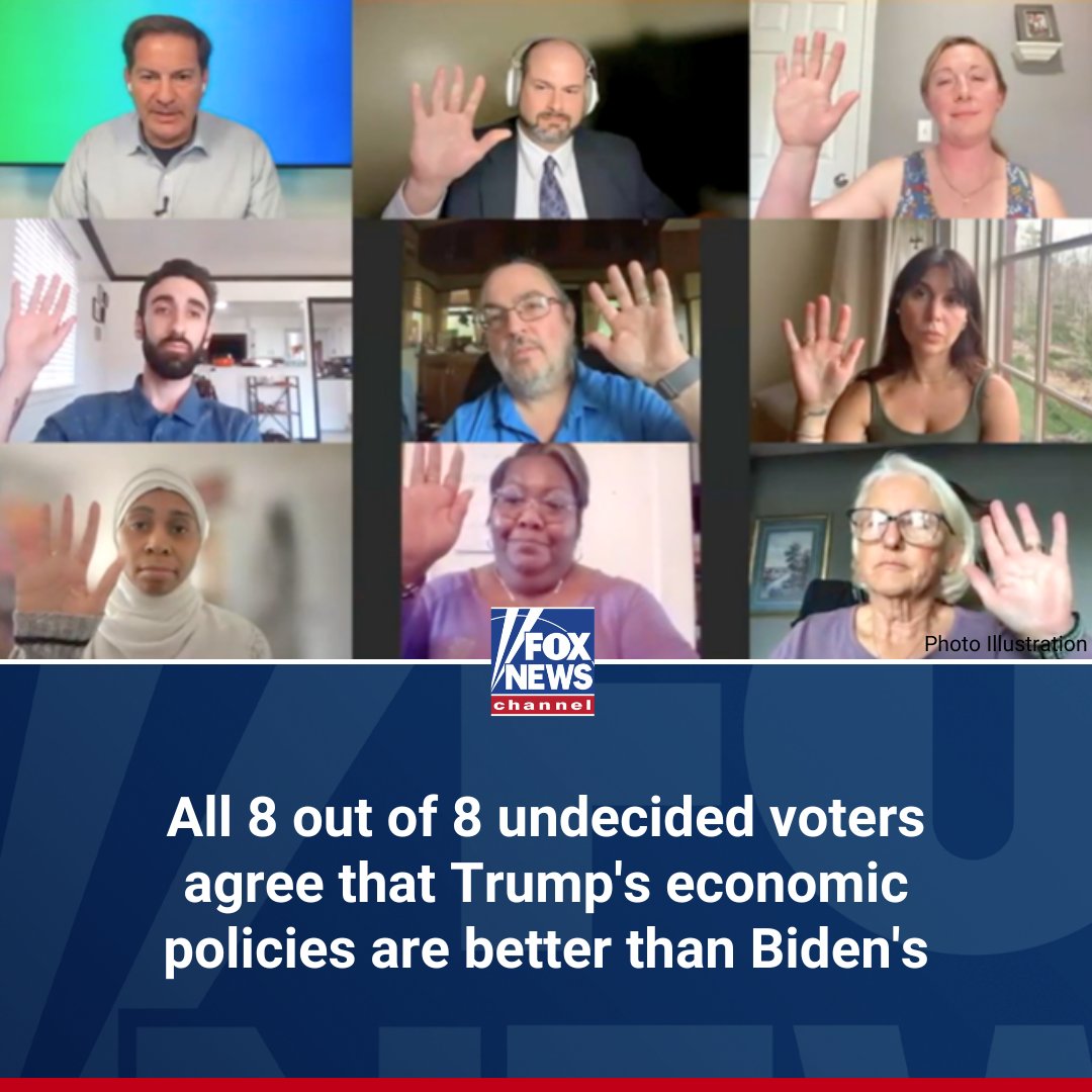 Moderator: 'Raise your hand if you think President Trump's policies on the economy would be better for your family, personally.' All 8 undecided voters raised their hands in agreement. trib.al/yl8es8i