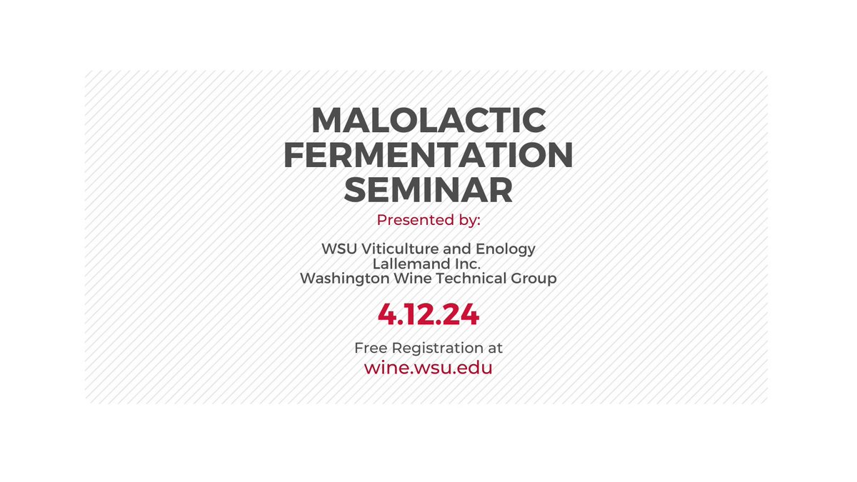 There are a few seats available for the upcoming seminar, "World-Wide Experience Managing Malolactic Fermentation," on April 11, 2024. 

Register for free at wine.wsu.edu/event/world-wi…