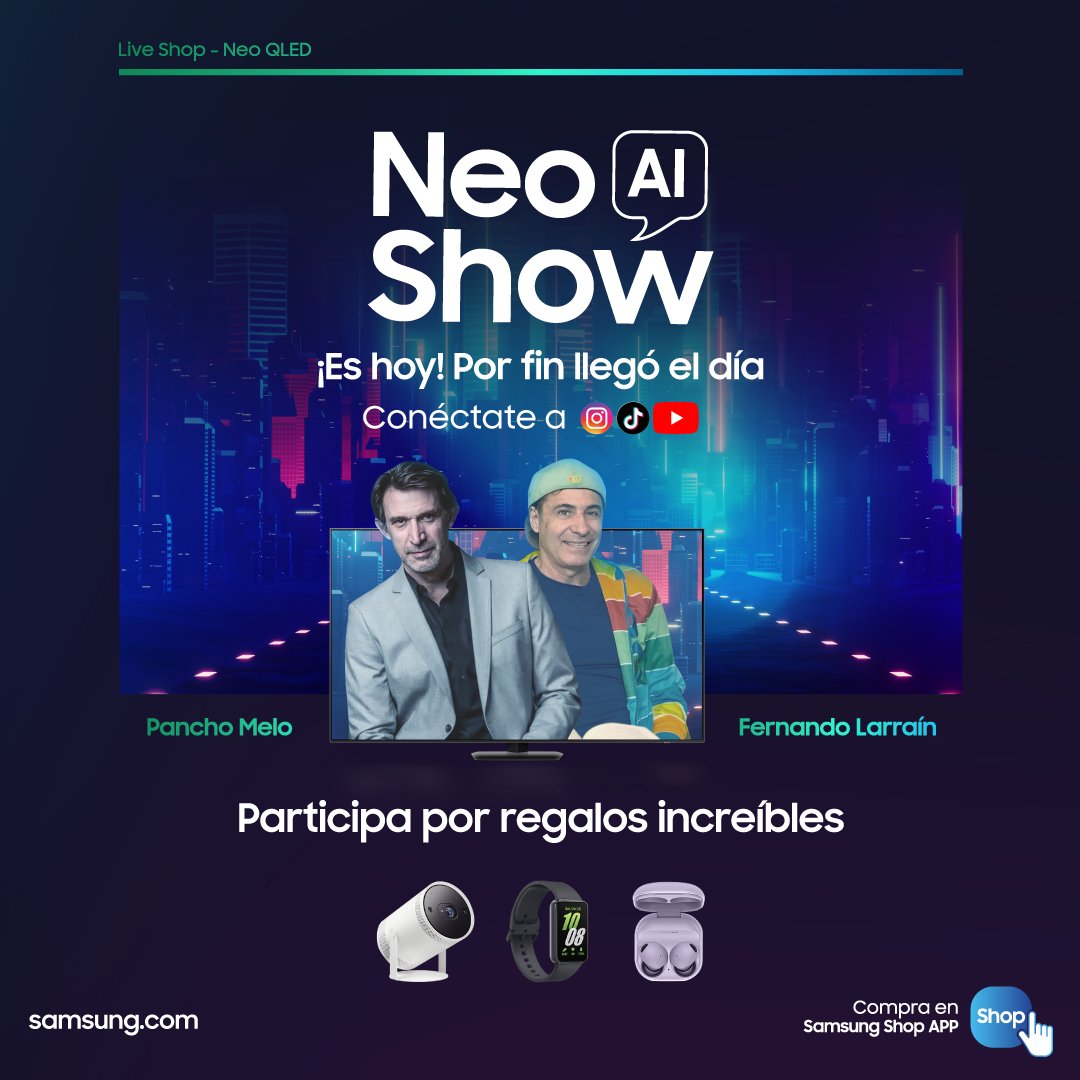 ¡Es hoy! Por fin llegó el día, nos vemos en el #NeoAIShow para entregarte los premios más increíbles y con la compañía de 2 grandes #PanchoMelo y #FernandoLarraín. Nos vemos ✨😎✨