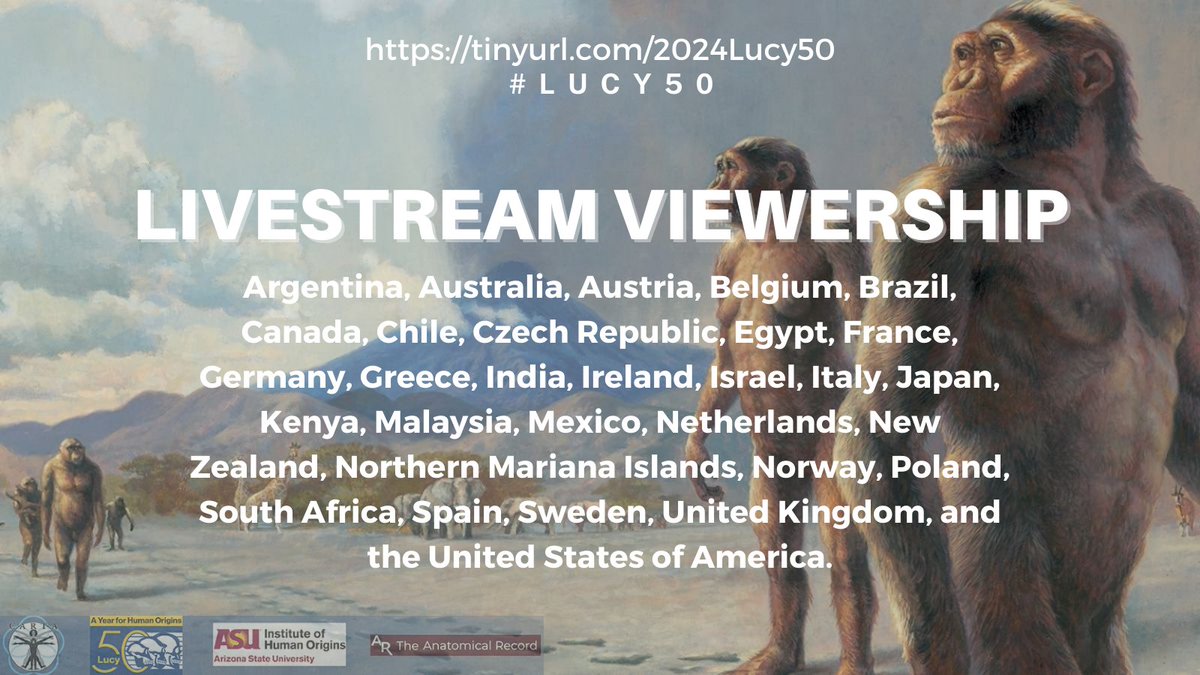 Congrats to @HumanOriginsASU @ASUBeingHuman for an outstanding 'Lucy 50th Anniversary Symposium,' co-sponsored by @CARTAUCSD! Thank you to the ~200 in-person audience members and ~1500 livestream views from 31 countries/41 US states! News: tinyurl.com/Lucy50News #Lucy50