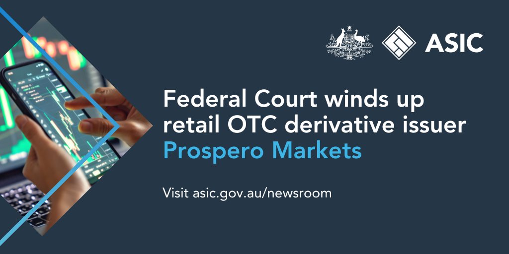 Following an application by ASIC, the Federal Court has ordered Prospero Markets be wound up on just and equitable grounds and liquidators be appointed bit.ly/4aQjK0Y