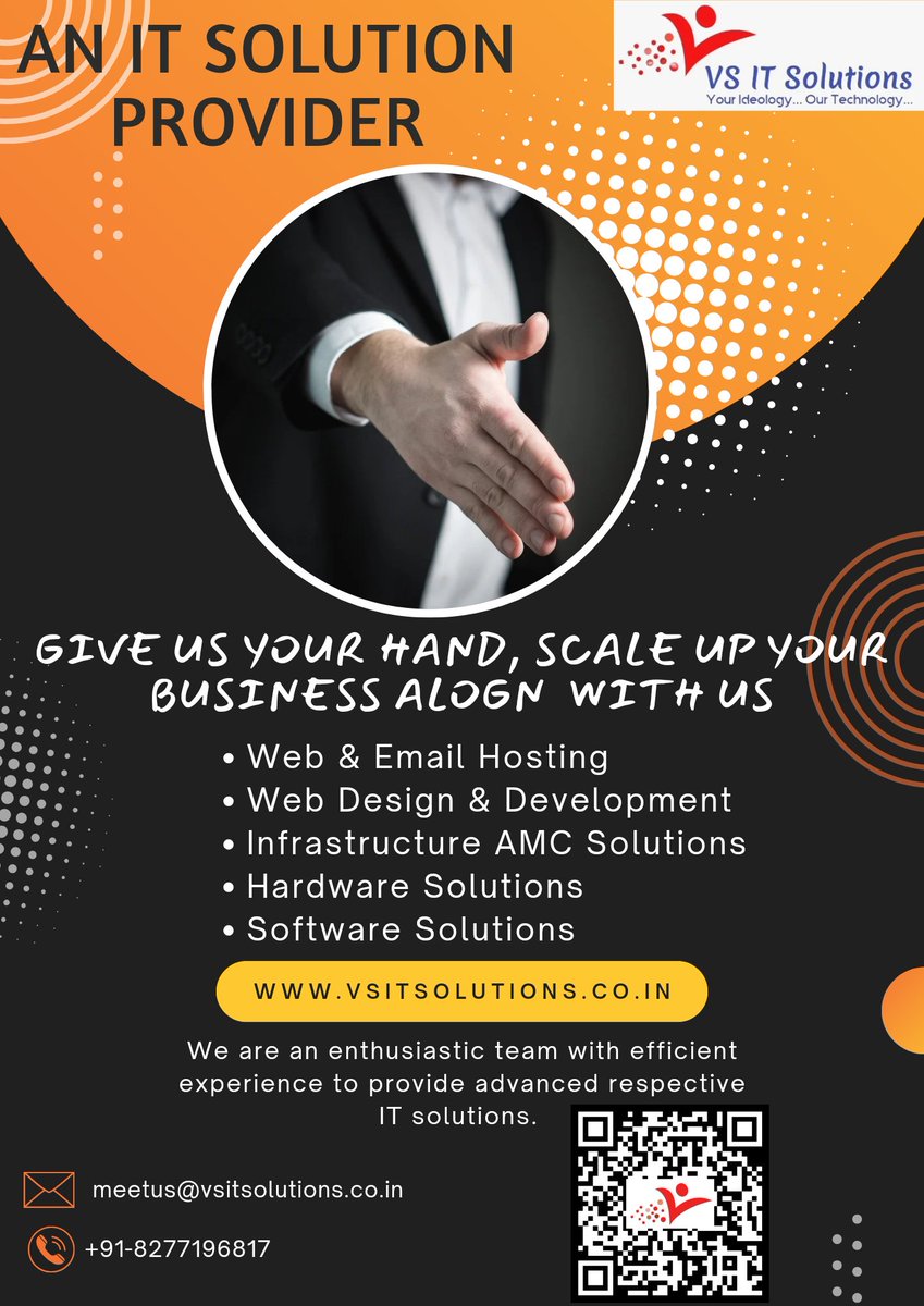 VS IT Solutions - An IT Solutions and Services Provider
Where your ideology meets our technology
We provide IT Solutions in the following areas within moderate budget
#itservices #webhosting #softwareservices #HardwareServices #infrastructureservices #Webdesign #webdevelopment