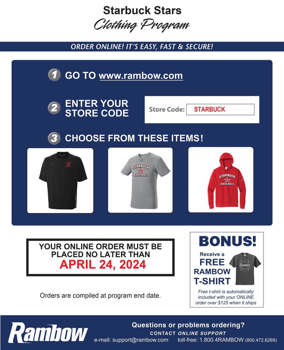Start off this Stars season with some fan gear. Go to rambow.com and enter the form code: STARBUCK  
OR 
Click on the link below. This store closes on April 24, so don’t wait. GO STARS! 💫 ⚾️  
MANY more items than what is shown on the photo.
programs.rambowinc.com/login.php?User…