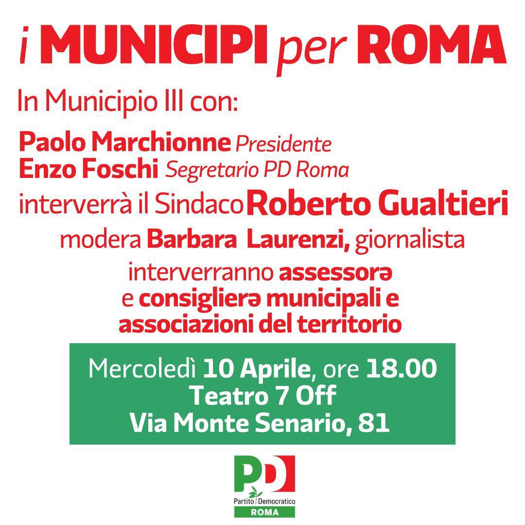 PD ROMA (@pd_roma) on Twitter photo Questa settimana “I Municipi per Roma” fa tappa in Municipio III. Ci vediamo alle 18.00 al Teatro 7 Off con <a href="/PaoloMarchionne/">Paolo Marchionne</a>, <a href="/enzofoschi/">Enzo Foschi</a> e il Sindaco <a href="/gualtierieurope/">Roberto Gualtieri</a>.
Strada per strada continua il nostro racconto del lavoro degli amministratori nei nostri quartieri! Questa settimana “I Municipi per Roma” fa tappa in Municipio III. Ci vediamo alle 18.00 al Teatro 7 Off con <a href="/PaoloMarchionne/">Paolo Marchionne</a>, <a href="/enzofoschi/">Enzo Foschi</a> e il Sindaco <a href="/gualtierieurope/">Roberto Gualtieri</a>.
Strada per strada continua il nostro racconto del lavoro degli amministratori nei nostri quartieri!