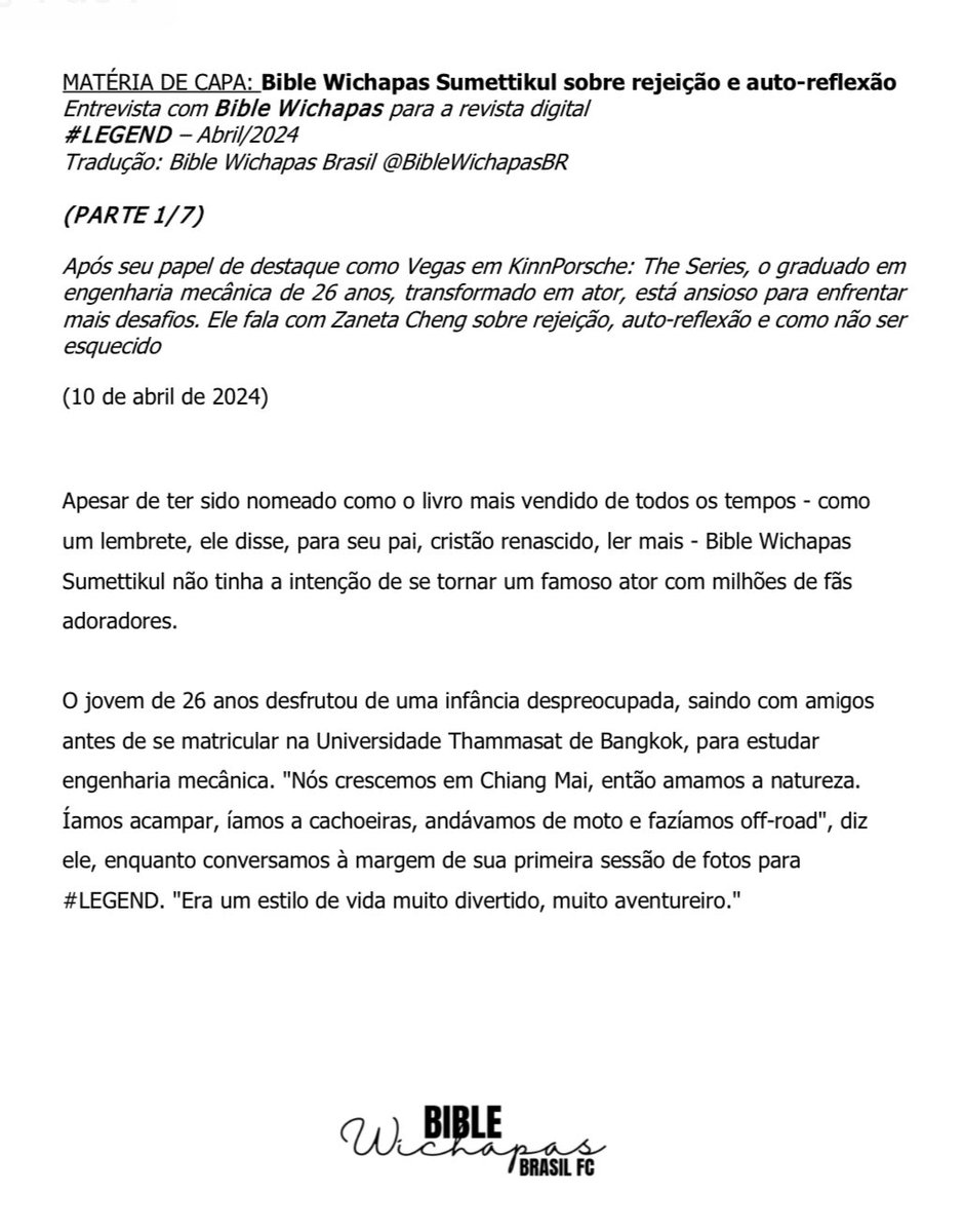 BibleWichapasBR's tweet photo. MATÉRIA DE CAPA: Bible Wichapas Sumettikul sobre rejeição e auto-reflexão — Thread
 
Entrevista completa com Bible Wichapas para a revista digital  #LEGEND  @hashtag_legend – 
Abri/2024
 
🖤✨🖤

#legend 
#MontblancHK #3MST #InspireWriting 
— #BibleWichapas #bsumone @biblesumett https://t.co/ppbEvJa6Bq