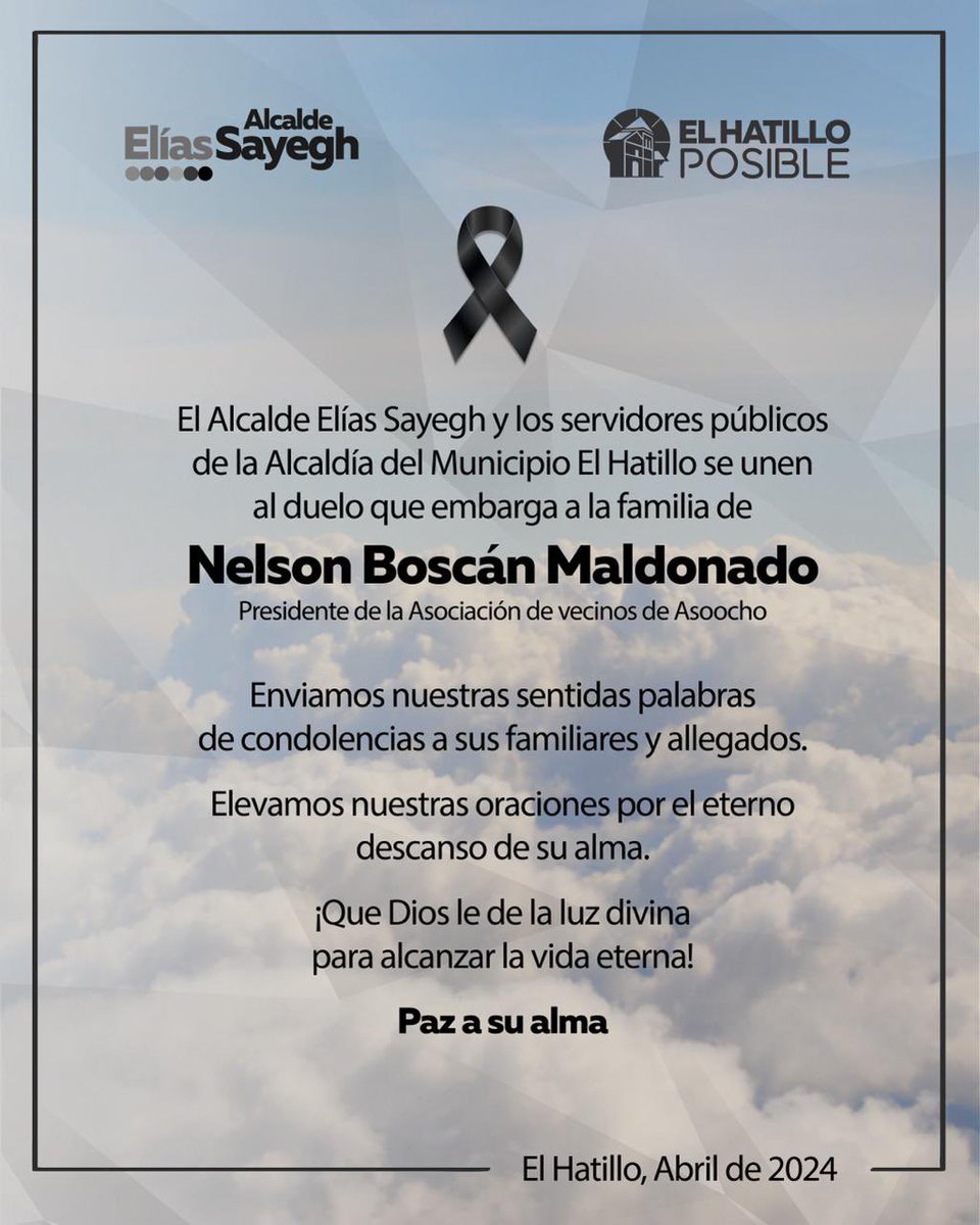 eliasayegh's tweet photo. Nuestro más sentido pésame por el sensible fallecimiento de Nelson Boscán. Un gran vecino, comprometido con su comunidad y muy responsable en su rol de Presidente de la Asociación de Vecinos @ASOOCHO .

Paz, consuelo, fuerza y muchísimo amor en este momento tan triste a su señora esposa, hijos, familires y sus vecinos. Siempre presente en nuestros corazones.