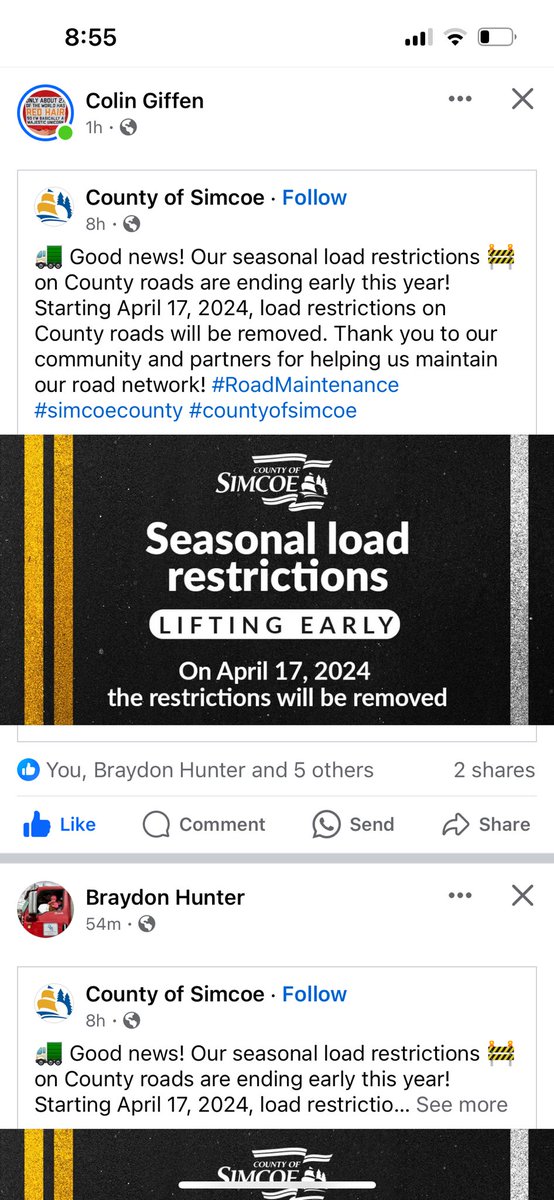 This is great for our area how about <a href="/springwatertwp/">Springwater Township</a> are there any indication of lifting your load restriction ?