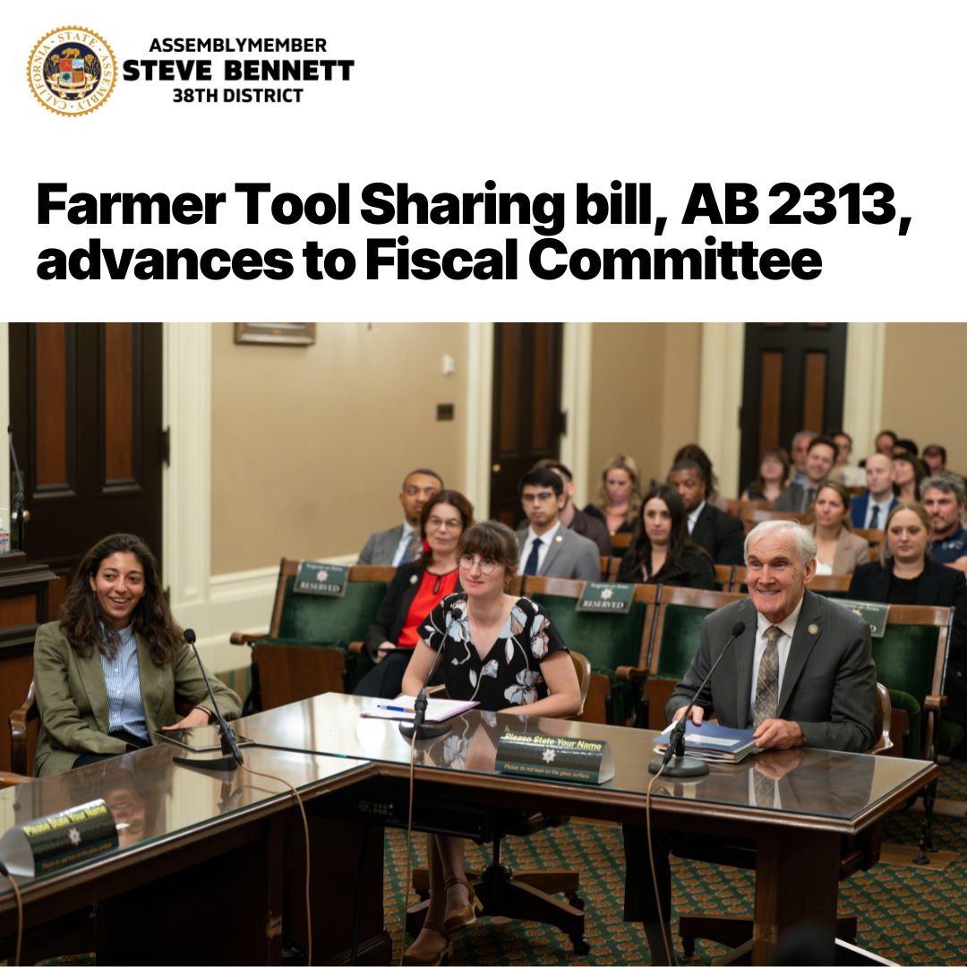 With testimonies from @calclimateag and @famfarms, our Farmer Tool Sharing bill has advanced to our fiscal committee. Thank you to our sponsors and all who support our small farmers!