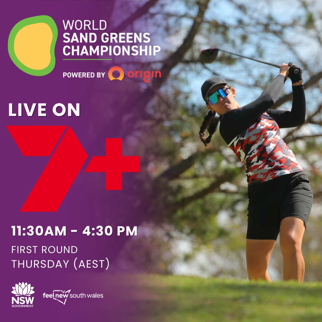 Watch the final of the first-ever Women's World Sand Greens LIVE on 7+ from 11:30 AM (AEST) 🏌️‍♀️ 🏆 

#WorldSandGreens #FeelNSW #NewSouthWales