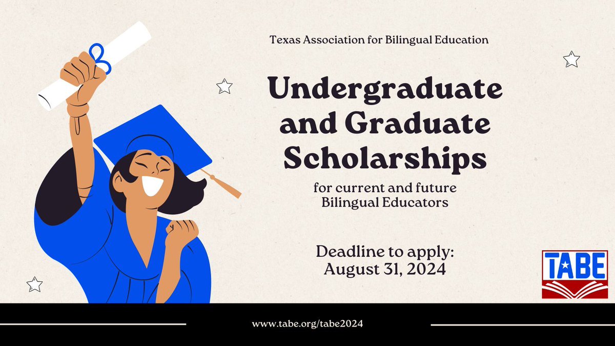 Are you a future #bilingual teacher completing your #undergrad studies or a #bilingual educator completing your #graduate school? #TABE has a scholarship for you! ¡Queremos apoyar tus esfuerzos! Apply today! Undergraduate: tinyurl.com/2024UNDER Graduate: tinyurl.com/2024TABEGRAD