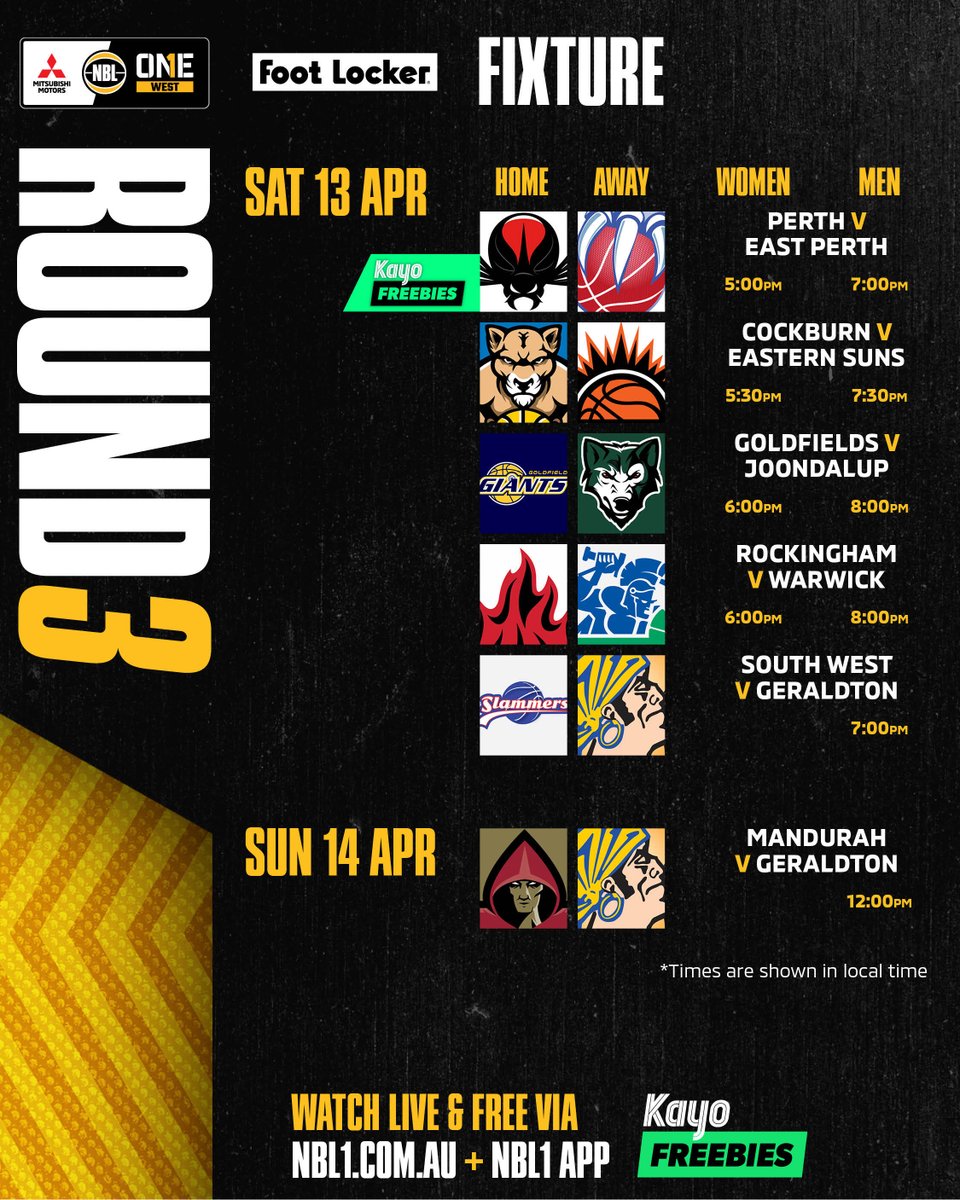 Your round 3 fixtures are here 🔥 It's going to be a big 3 days of hoops! #NBL1West #NBL1