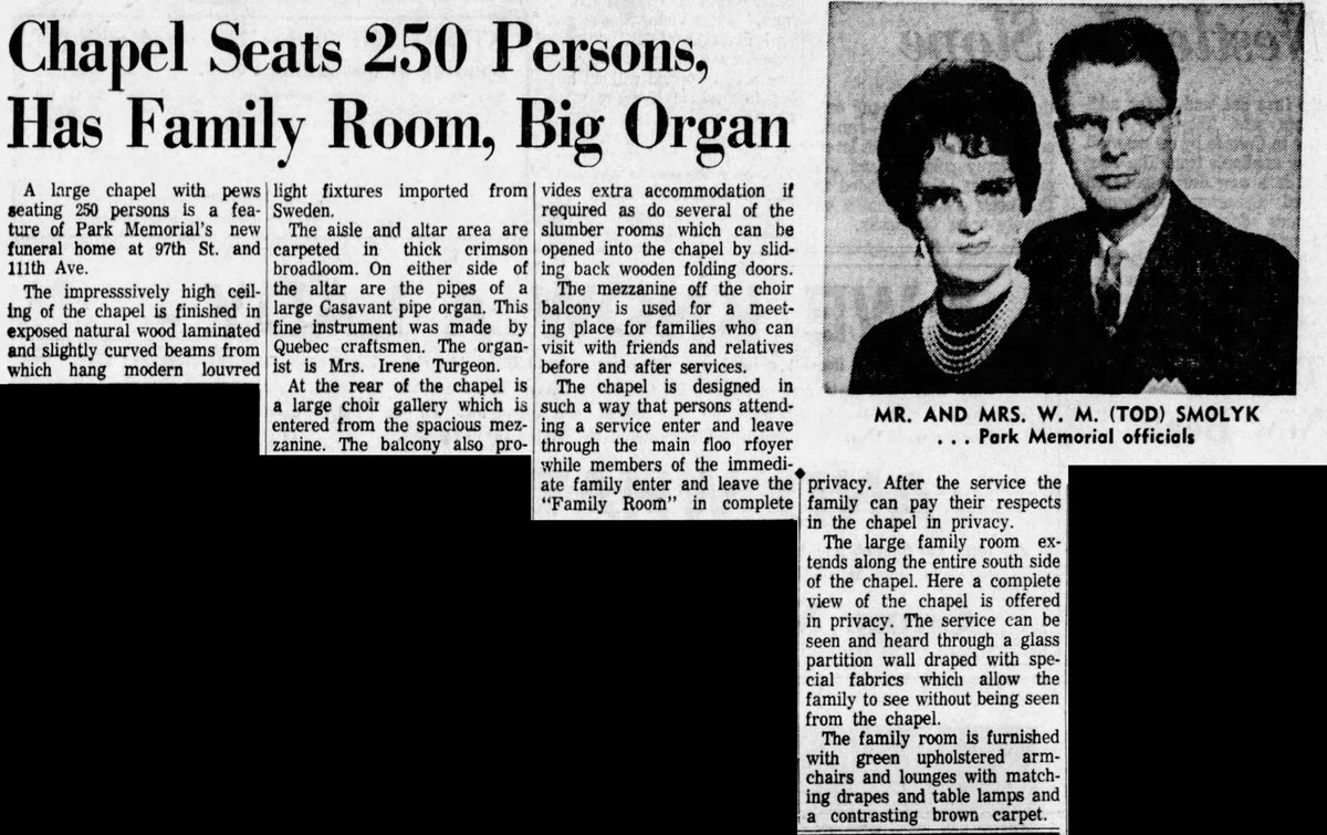 April 11, 1964 and it's Park Memorial's Grand Opening at Vintage Edmonton: vintageedmonton.com/2024/04/april-… #yeg #yeghistory #yegheritage #edmonton #1960s #FuneralHomes