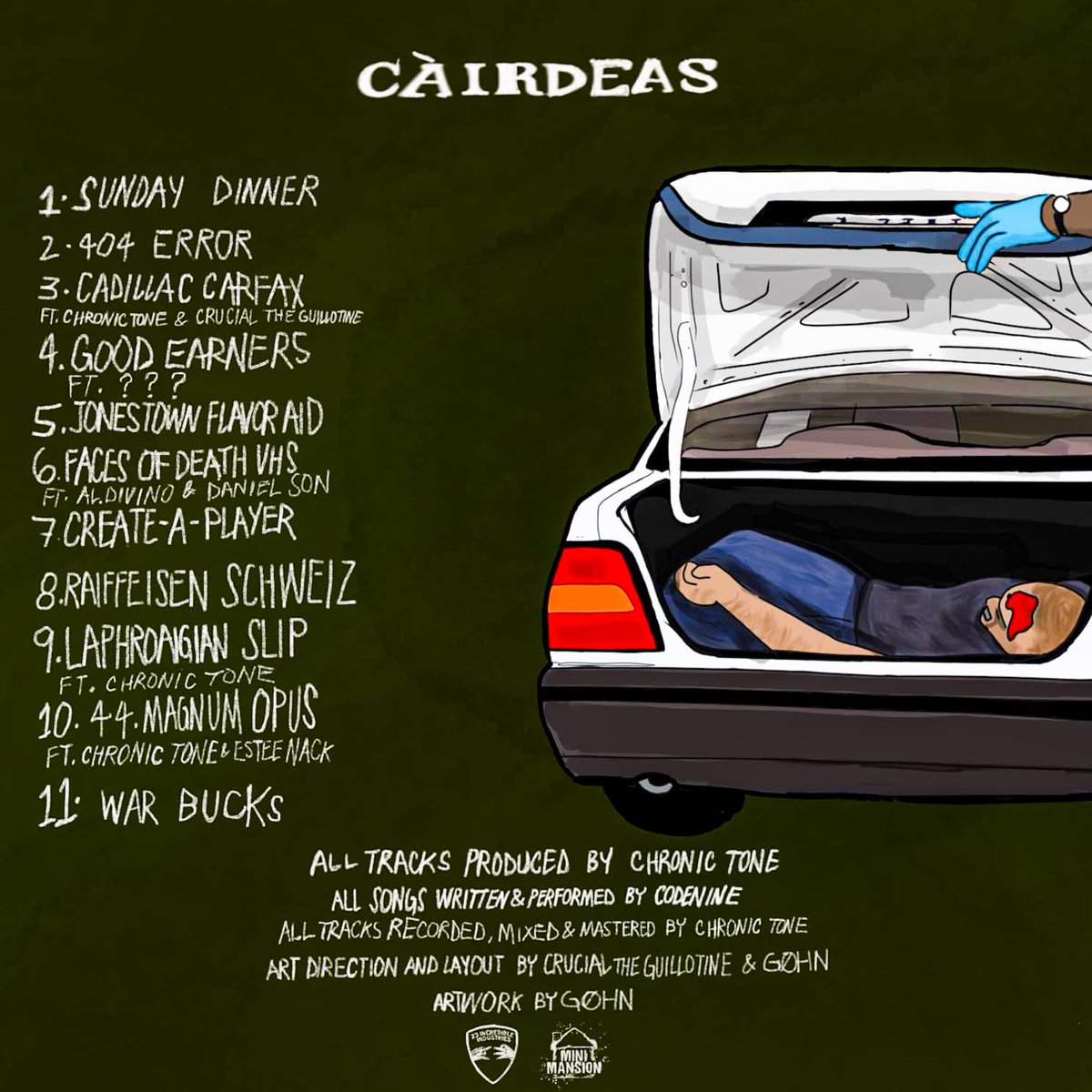 Codenine x <a href="/ChronicTone/">𝕿𝖔𝖓𝖊 𝕮𝖔𝖗𝖑𝖊𝖔𝖓𝖊</a> 

'CÀIRDEAS'

ft. <a href="/CRUCIALG/">CRUCIAL THE GUILLOTINE</a> <a href="/EsteeNack/">.357 DODONPA 🛫🇩🇴</a> <a href="/THEHIDDENCHARA1/">BLOCC PILGRAM</a> <a href="/DISSBBM/">DANIEL SON</a> &amp; <a href="/prkoswv/">blicky bobby</a>

4/14

art direction by <a href="/CRUCIALG/">CRUCIAL THE GUILLOTINE</a> &amp; Gohn
artwork by Gohn
