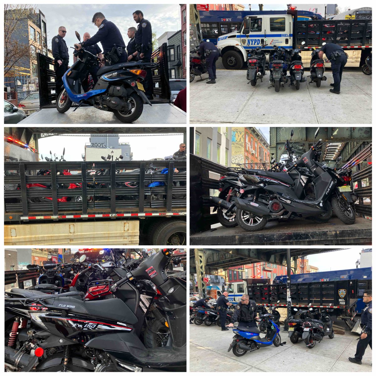 Today, our Traffic Safety Officers, in conjunction w/ 83 NCO’s and the 104 PCT, conducted an Illegal 2 Wheel Device Operation. 

Officers confiscated unregistered/uninsured vehicles off the streets of Bushwick.

@NYPDTRANSPORT @NYPDBKLYNNORTH