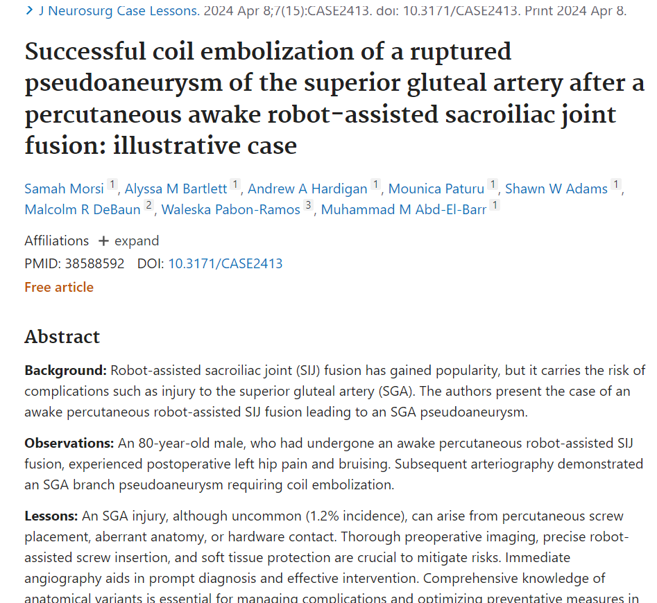 Eid Mubarak! 🌺 Alhamdulillah! Our paper is now online in the Journal Neurosurgery Case Lessons. Check it here: pubmed.ncbi.nlm.nih.gov/38588592/ thejns.org/caselessons/vi… Grateful for the opportunity to contribute with such a great team under mentorship of a Great professor @abdelbarrspine