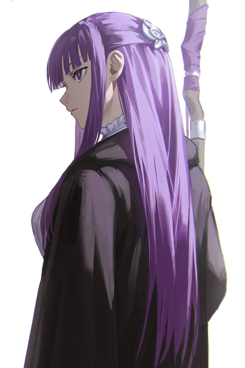 fern (sousou no frieren) 1girl solo long hair long sleeves dress closed mouth purple eyes  illustration images