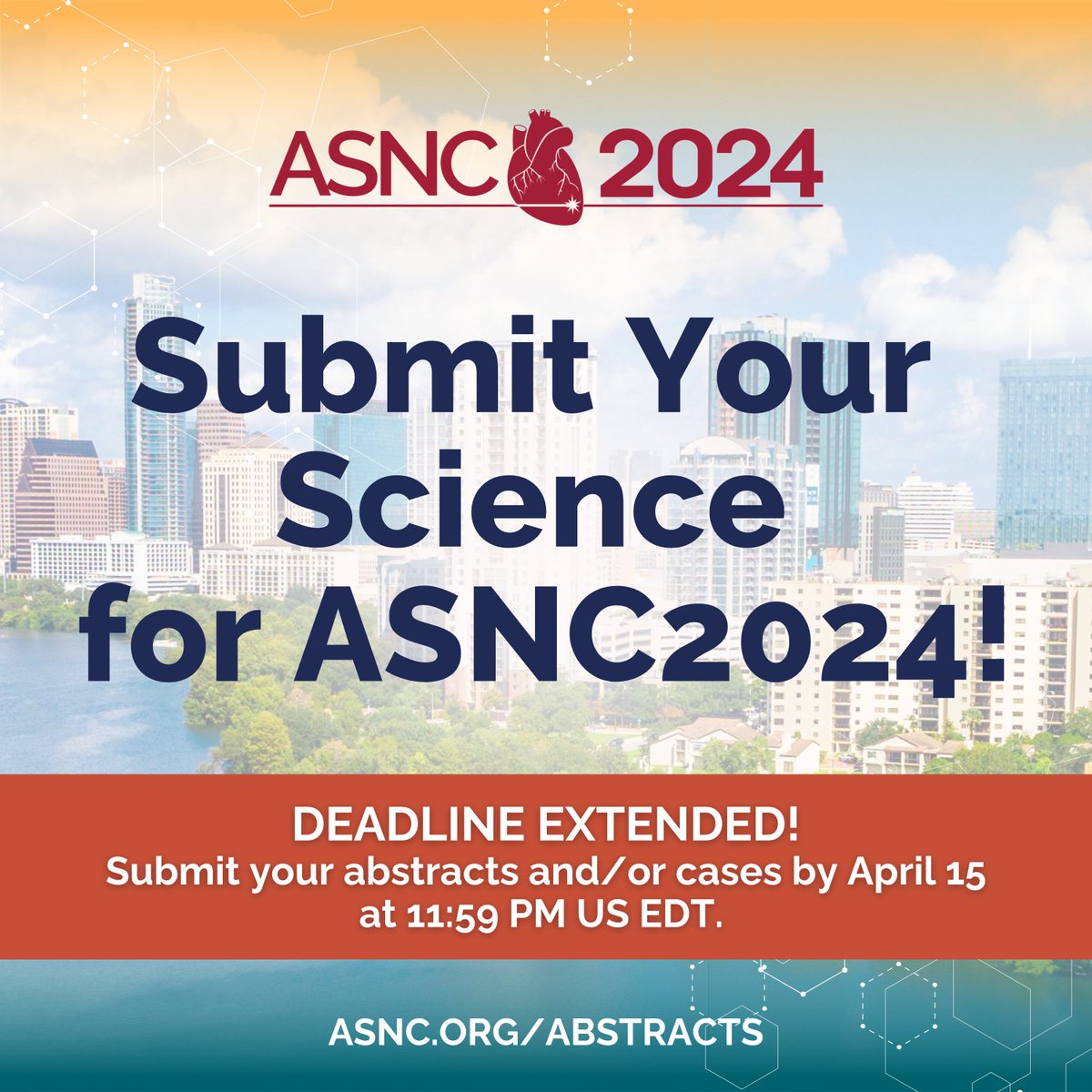 📢The deadline to receive #ASNC2024 abstract and case submissions has been extended to Monday, April 15 at 11:59 PM EDT! 🫀Submit your science today!🩺 👉bit.ly/3Y1nCFG #CVNuc @RBP0612