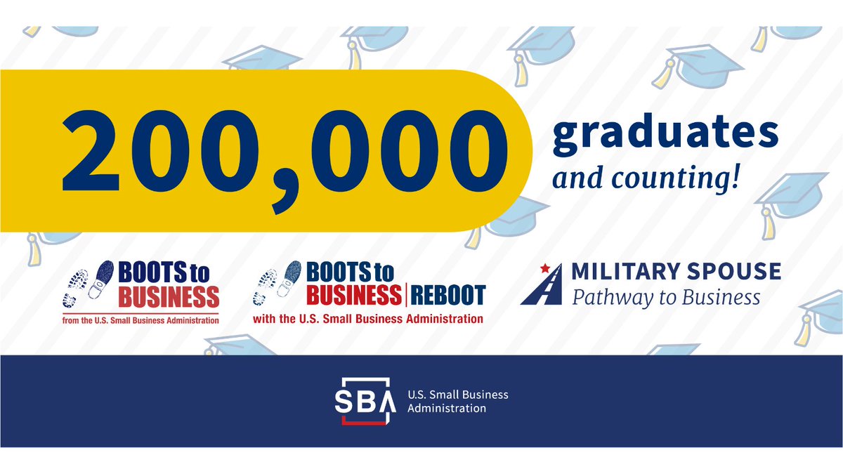 @SBAgov’s Boots to Business program has had over 200,000 graduates!

Become part of this group of #veterans who have learned #entrepreneurship skills needed to start a #VetBiz.
▶bit.ly/3qLKyhD

#FinancialLiteracyMonth #veteranshelpingveterans #milspouse #VBOC #VBOCatMSU