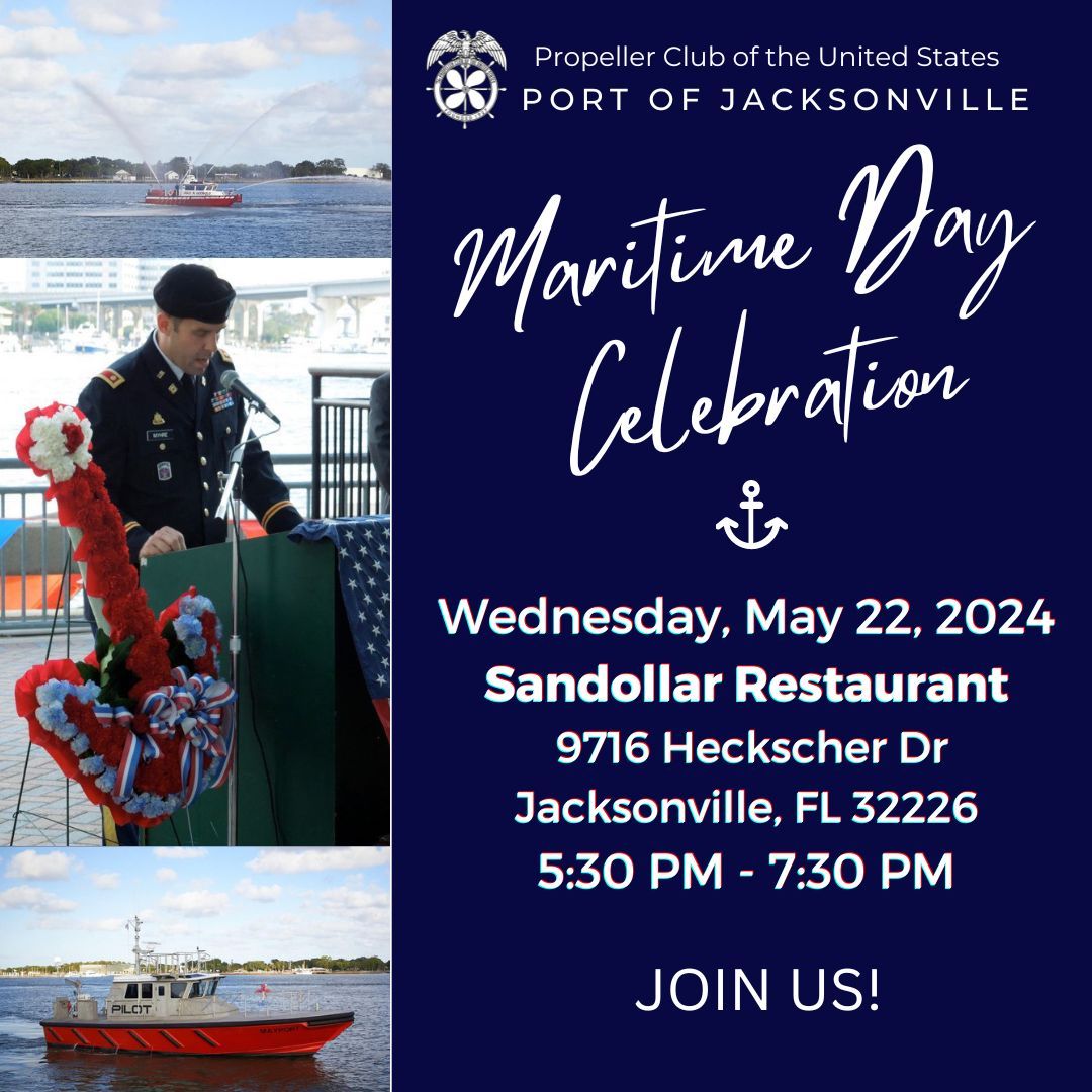 📆 Mark your Calendar 📆 Join us on Wednesday, May 22 for our annual Maritime Day celebration. Follow #PropClubJax for more details.