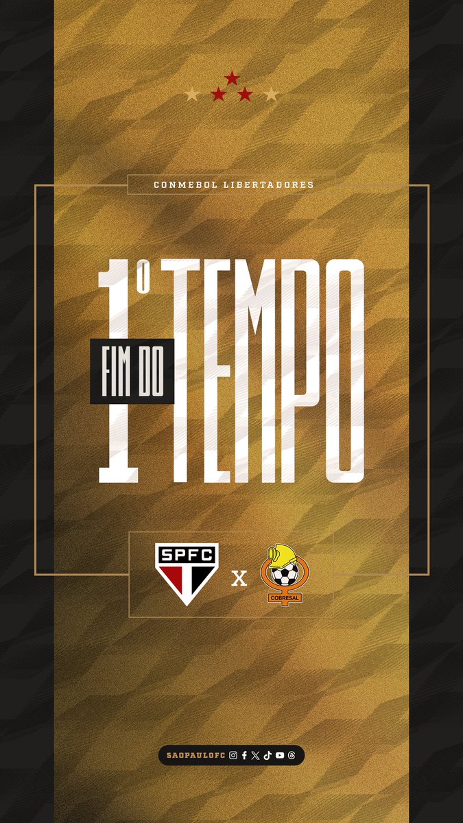 SaoPauloFC's tweet photo. Fim do primeiro tempo #SPFCxCOB (0-0)

🎙️ Narração #SPFCplay: https://t.co/4gg6Ecg5mg 

#VamosSãoPaulo 🇾🇪 https://t.co/4A0jBG2KzS