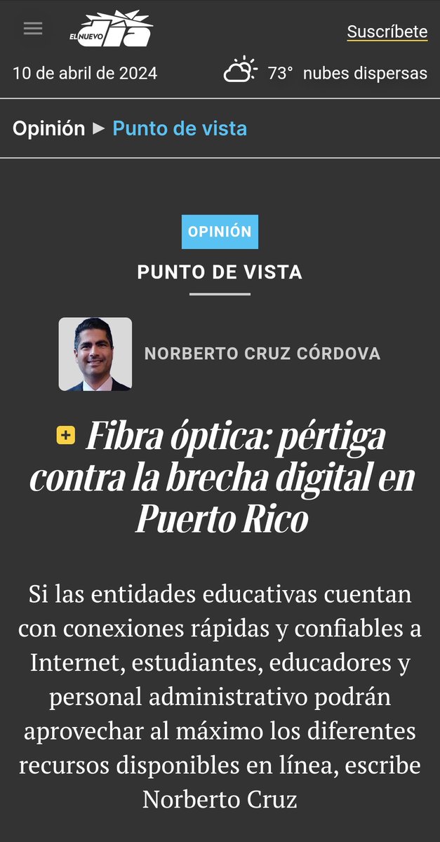 Mi columna de hoy en @ElNuevoDia Fibra óptica: pértiga contra la brecha digital en Puerto Rico Si las entidades educativas cuentan con conexiones rápidas y confiables a Internet, estudiantes, educadores y personal administrativo podrán aprovechar al máximo los diferentes…