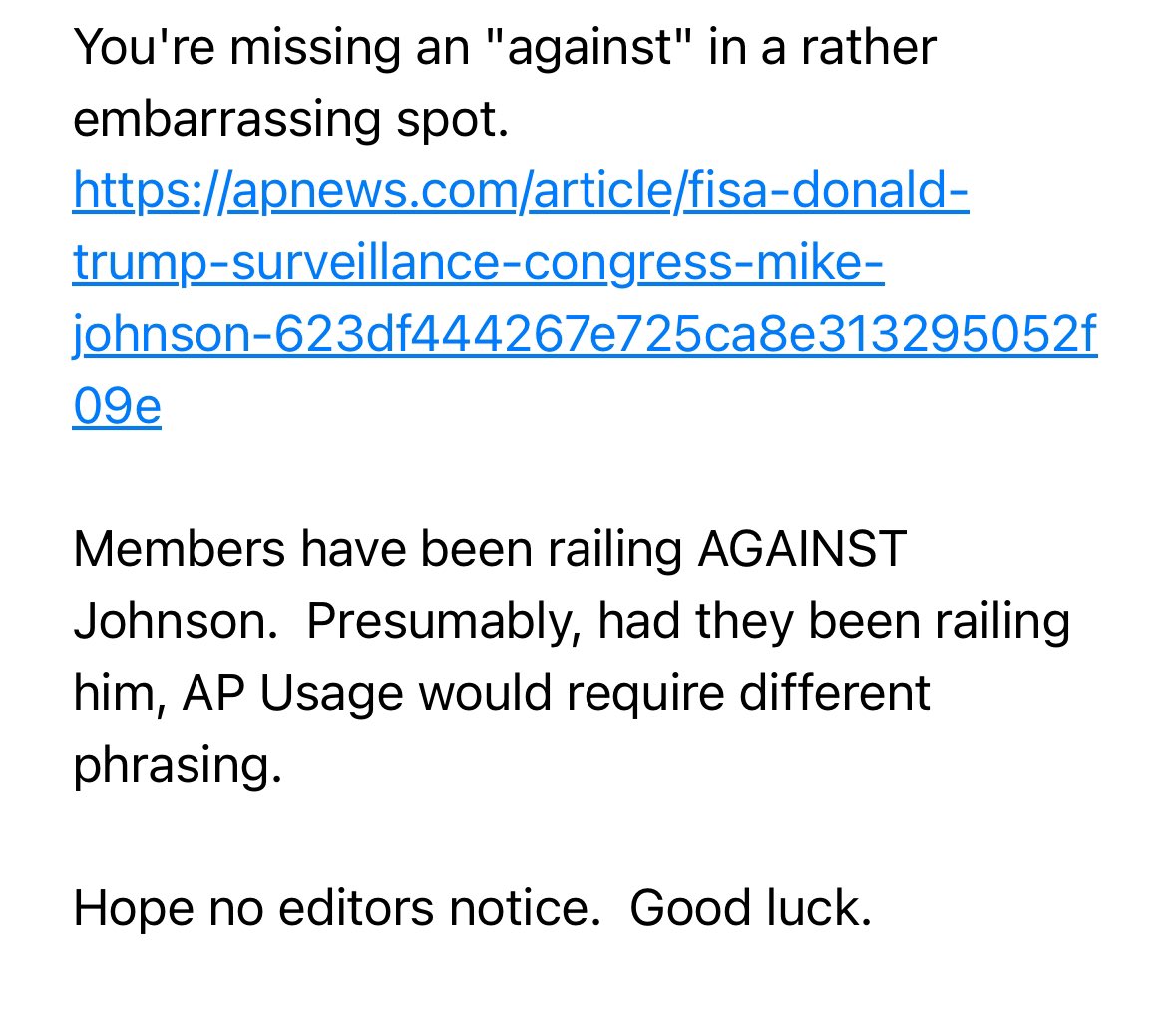 And sometimes reader emails are important