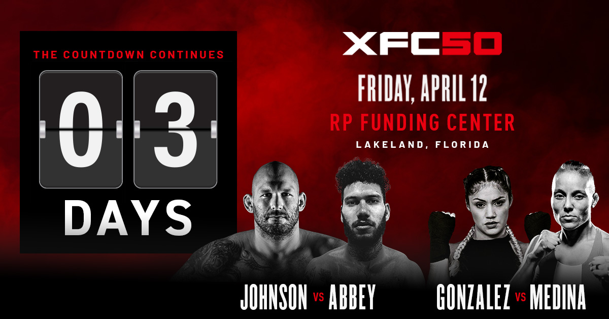 XFC 50 comes to Lakeland on April 12th at 8pm EST, with tickets starting at $25. Secure your seats: bit.ly/3wGcOEE Plus, we're partnering with iNDEMAND to bring XFC 50 to Pay-Per-View! Watch the fight for $29.95 through your cable or satellite provider.