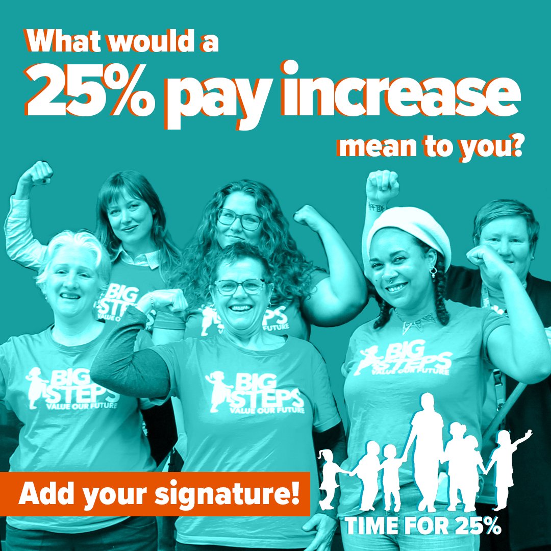 UWU #earlyeducation members have had enough, demanding the Govt urgently fund a 25% pay increase for the sector. It's time to fix the wage crisis in early education. Educators deserve a real pay rise. Show your support by adding your name! bigsteps.org.au/we-demand-25/