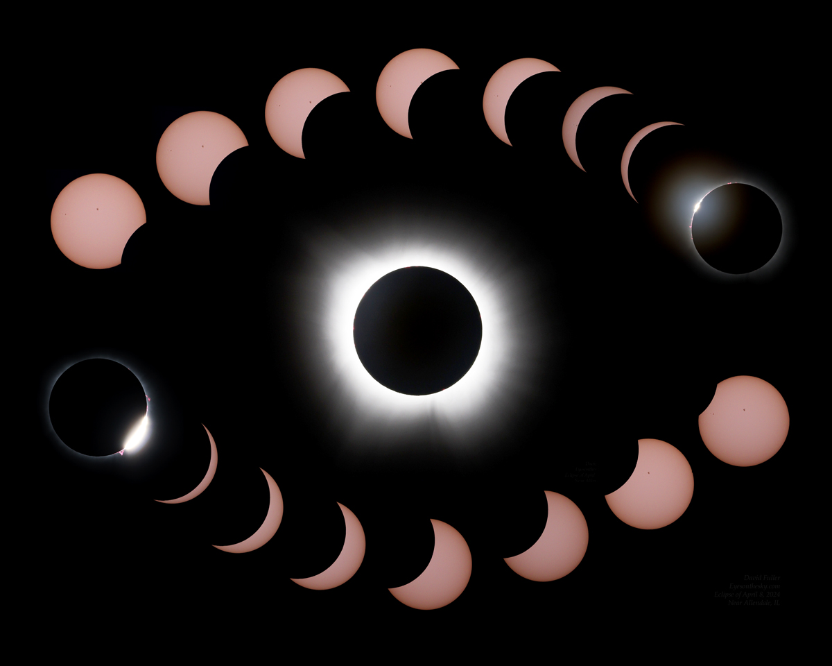 My sequence of images of the eclipse, including a diamond ring on the way in & on the way out, plus totality. If you want, this and several others are available in 8x10 size for as little as $9. But you can enjoy them here on this site too. eyesonthesky.darkroom.com