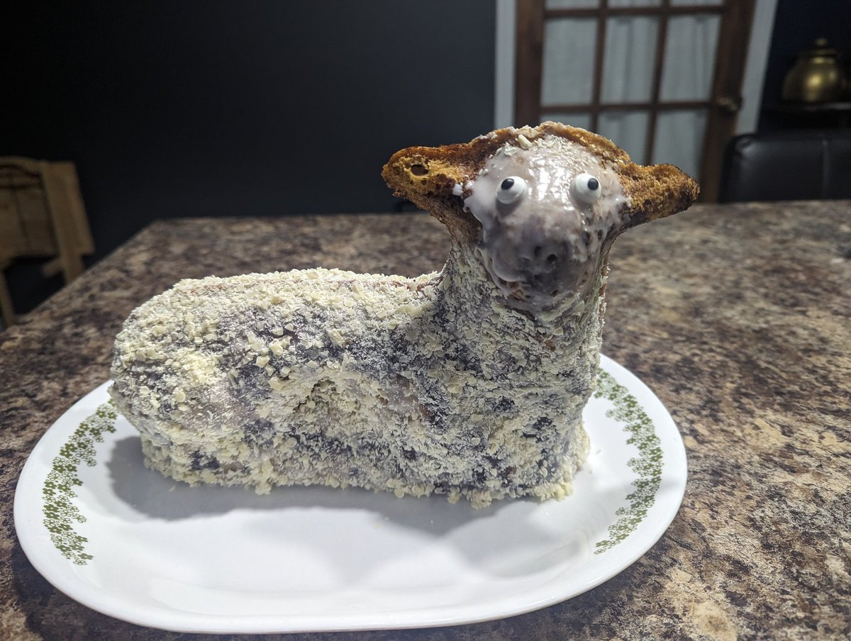 This fucker cost me $50 bucks so it's the only cake pan I'm ever using again! 
Birthday coming up? Lamb w/ balloons.
St Patties Day? Drunk Lamb w/ a green hat.
New years? Party Lamb w/ confetti 
Canada Day? Lamb w/ sparklers 

The first Fugly Lamb turned out okay. 😂
#EasterLamb