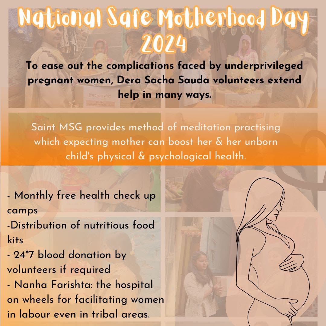 Dera Sacha Sauda volunteers commemorate #NationalSafeMotherhoodDay by providing free nutrition, dry fruits, and medical assistance through #RespectMotherhood, inspired by Saint Dr. MSG Insan ji.
