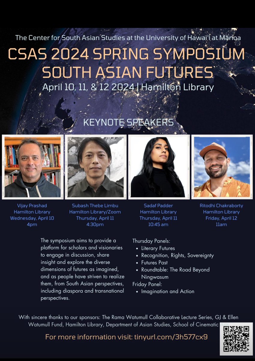 Just about to attend a wonder conference on South Asian studies <a href="/uhmanoa/">University of Hawaii at Manoa</a> 

Today we hear from <a href="/vijayprashad/">Vijay Prashad</a> 

I am speaking on the 12th on my 3 favorites:

1. Masculinity 
2. Climate Science 
3. Himalayas 

#Southasia #futures #AcademicTwitter