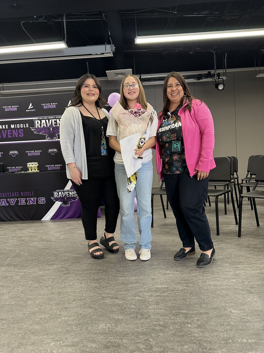 Our raven of the month was nominated by 2 of her teachers! It speaks so highly of her. So proud of this young lady. 🩷💘💗 @RFuentes_ELMS #LiveTheMission @Eastlake_Middle