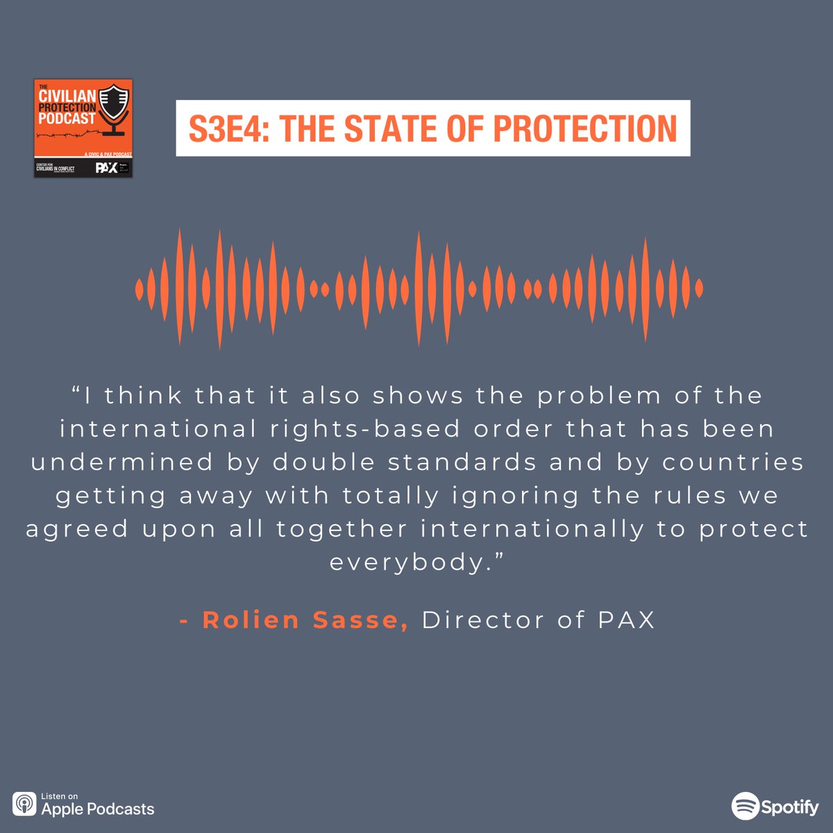 ProtectionPod's tweet image. In our latest episode, @PAXforpeace's @RolienSasse describes how double standards undermine civilian protection globally.

Listen: open.spotify.com/episode/1IJc9D…