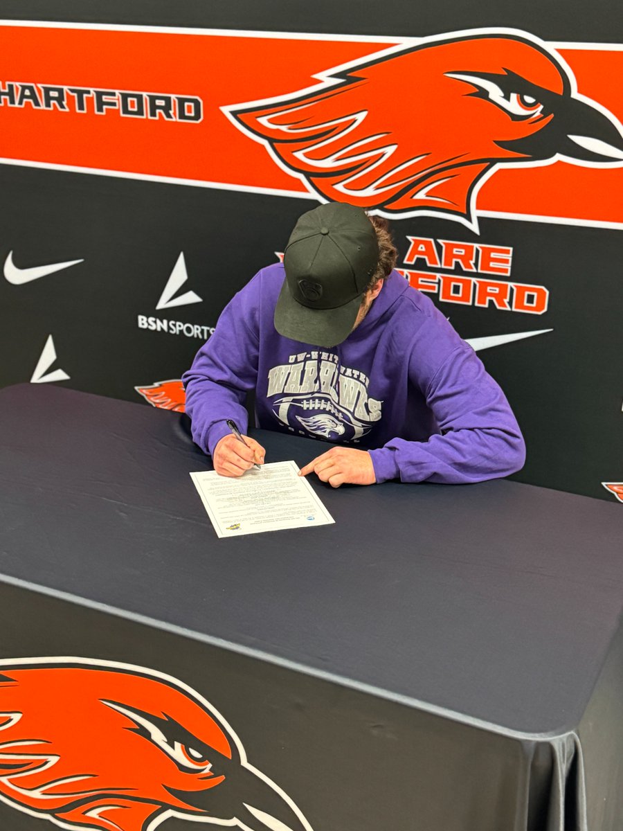 Congratulations to @HUHS_Football player Austin Minor on committing to UW Whitewater tonight. He will be playing football for the Warhawks next year!! @WarhawkFootball