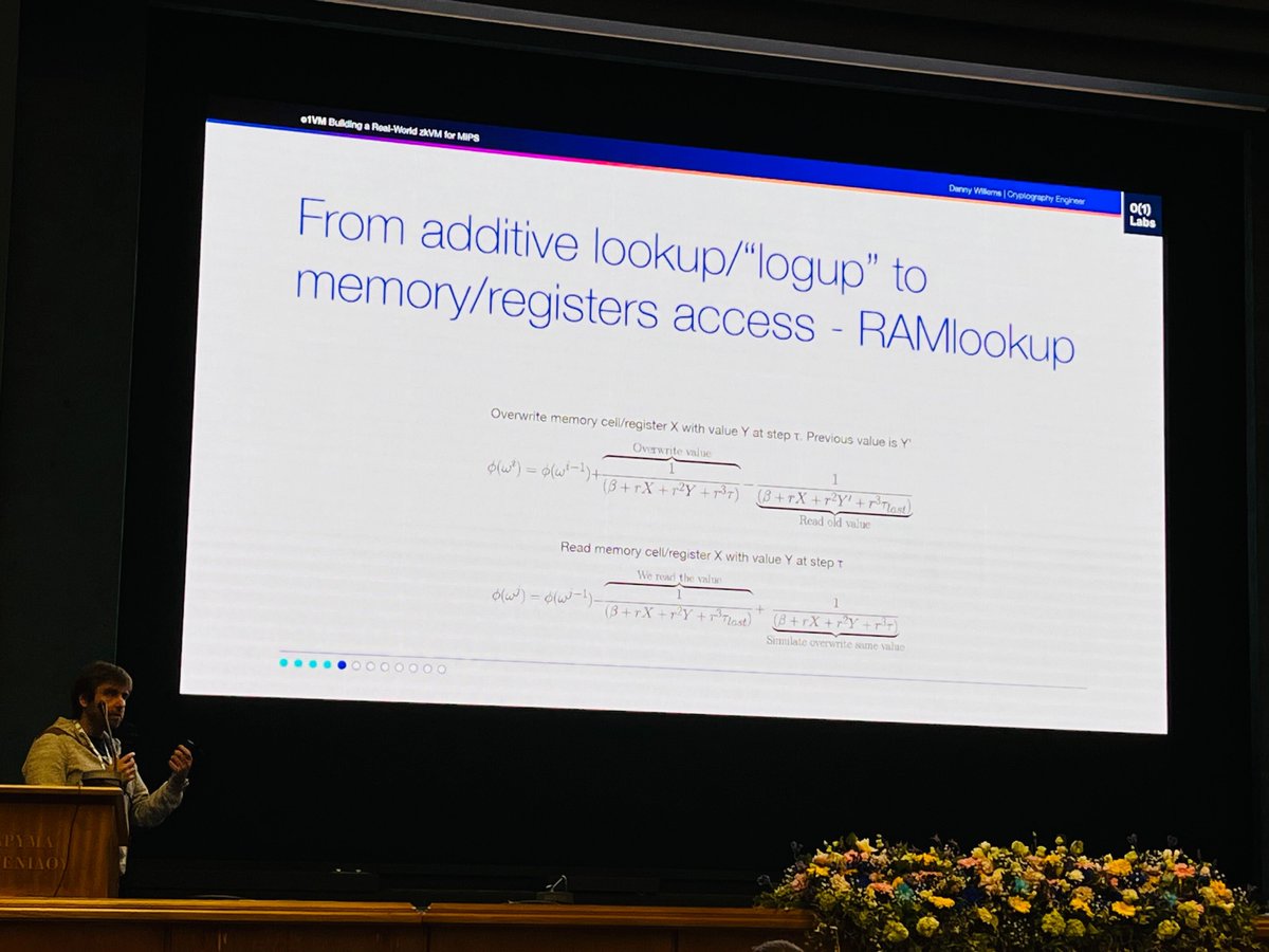 If you weren't at zkSummit today, fret not! Thanks to @zeroknowledgefm's live stream, you can watch the presentation on our zkVM for MIPS called #o1VM. Learn how we used additive lookups and plan to support long traces with folding: youtube.com/live/ZcqgXPFIw… #zkcryptography