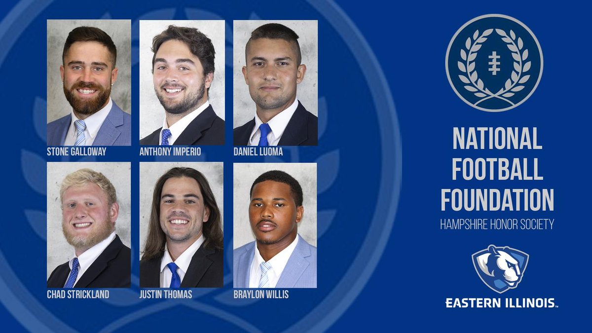 The @EIU_FB team had six student-athletes named to the @NFFNetwork Hampshire Honor Society Congrats to: Stone Galloway Anthony Imperio Daniel Luoma Chad Strickland Justin Thomas Braylon Willis Release🏈🎓👀⬇️ eiupanthers.com/news/2024/4/10…