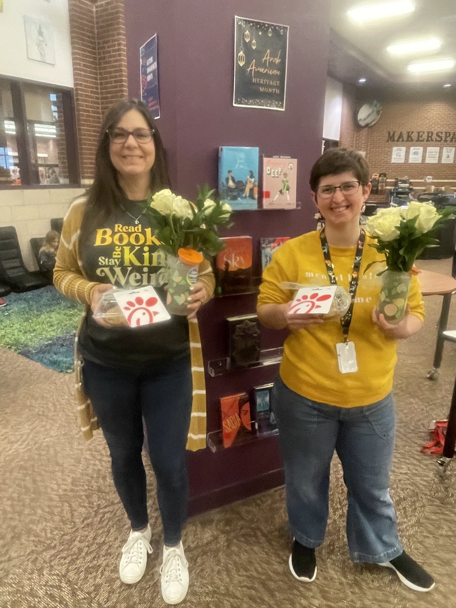 Thank you <a href="/rogersmspto/">Prosper Rogers Middle School PTO</a> for recognizing us for National Library Month. 📚 The beautiful flowers, yummy Crave cookie and the gift card for Chick-fila made us feel special!! ❤️  @Cemills92 <a href="/RogersMSLibrary/">Lorene Rogers Library</a> <a href="/PISD_Libraries/">Prosper ISD Library Services</a> <a href="/ProsperRogersMS/">Rogers Middle School</a>