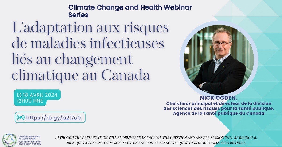 Webinaire sur #changementsclimatiques & #santé: L'adaptation aux risques de maladies infectieuses liés aux changements climatiques avec Paul Ogden ⁦@ASPC_GC⁩ et Manisha Kulkarni ⁦@uOttawa⁩
18 avril à 12h EST
Pour inscrire: eventcreate.com/e/adaptation-t…
⁦@CAGH_ACSM⁩