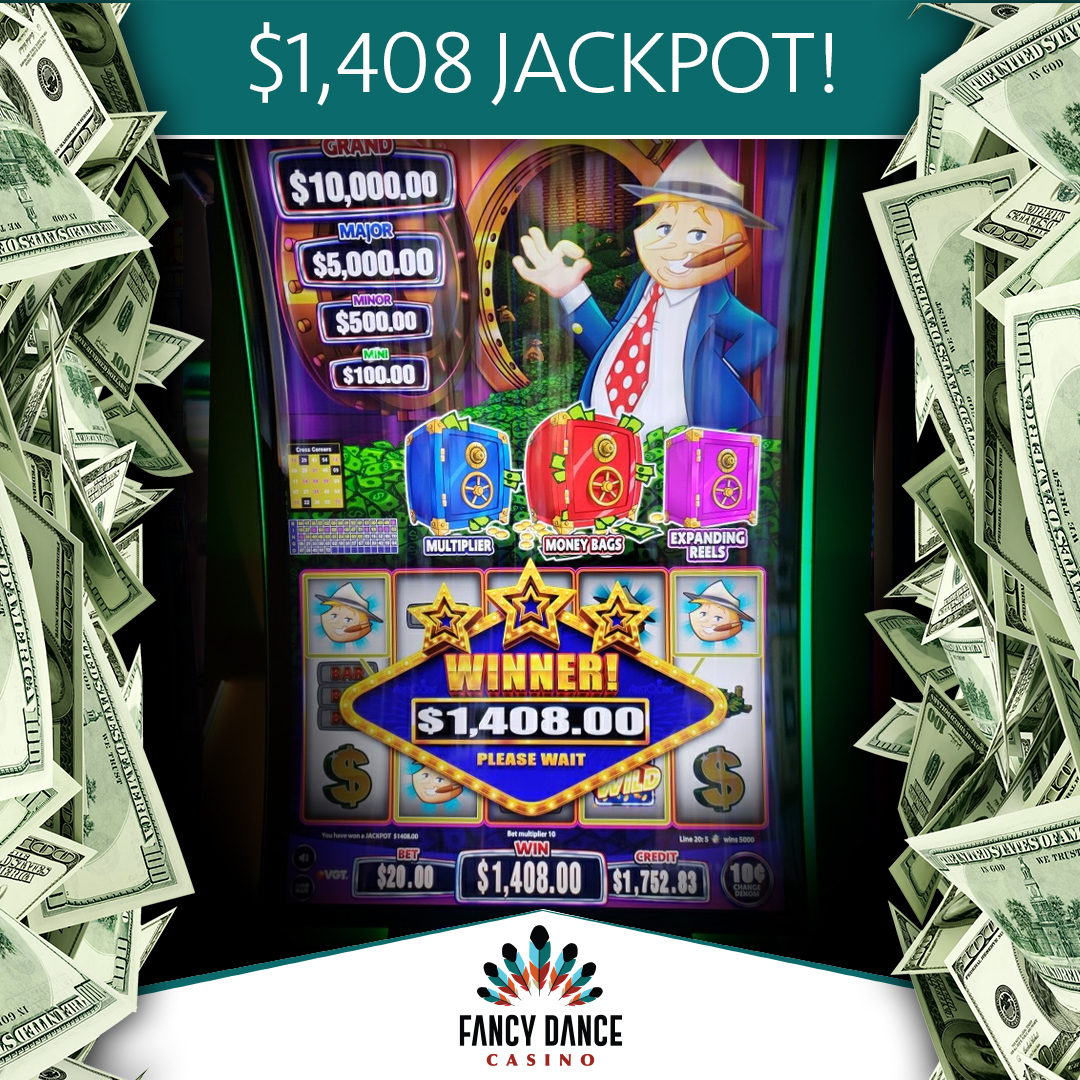 #Congratulations to our $1,408 #Jackpot #Winner on #MrMoneyBags #MakesAMint! 🤑

Roll in #riches at #FancyDanceCasino! 💰

#fancydance #casino #getfancy #hot #hotslots #jackpots #money #moneybags #oklahoma #play #playslots #slot #slotwin #stayfancy #wherewinnersdance #win #winbig