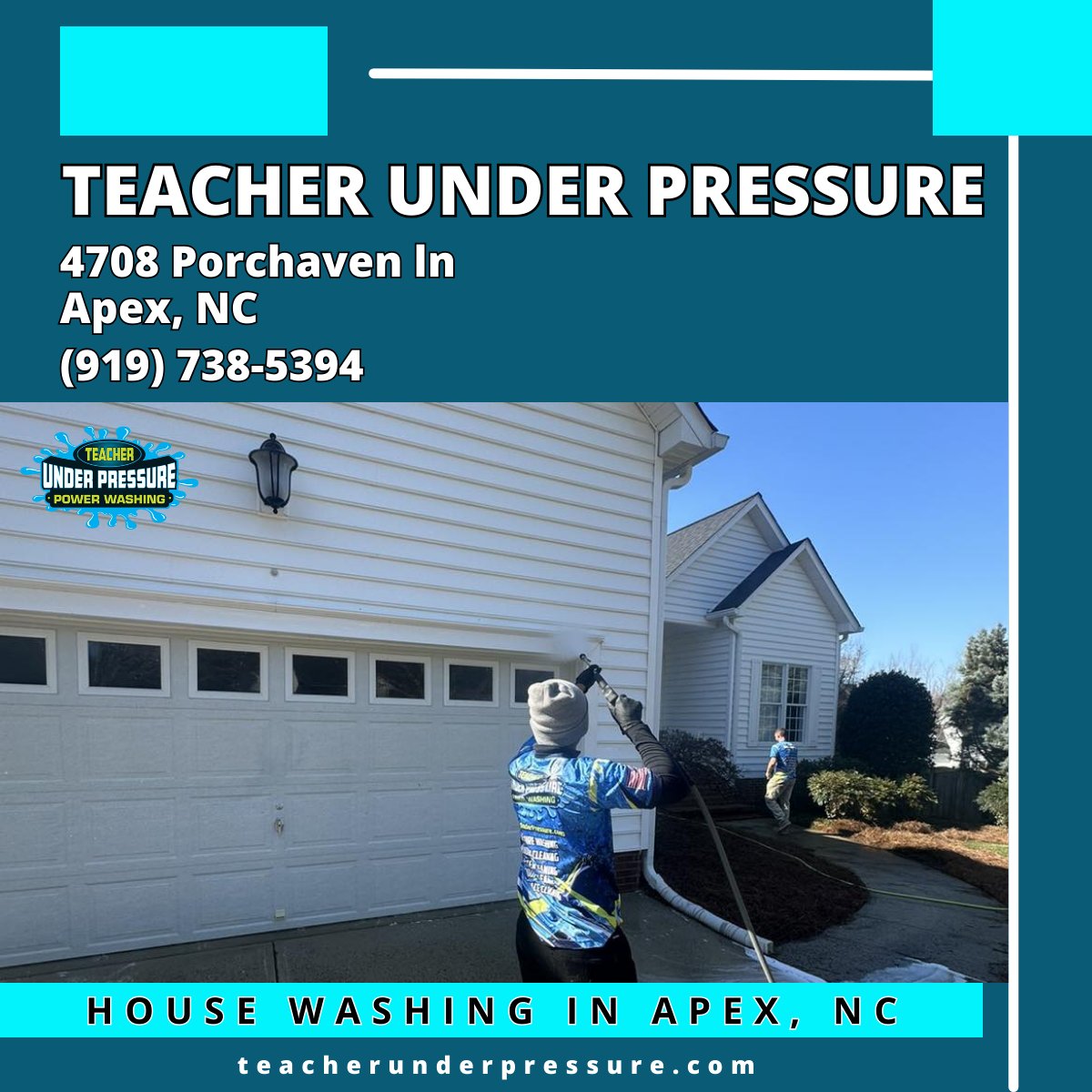 House Washing in Apex, NC - Teacher Under Pressure

teacherunderpressure.com/house-washing/

Teacher Under Pressure
4708 Porchaven Ln
Apex, NC 27539
(919) 738-5394

google.com/maps/place/Tea…

#HouseWashing #HouseWashingApexNC