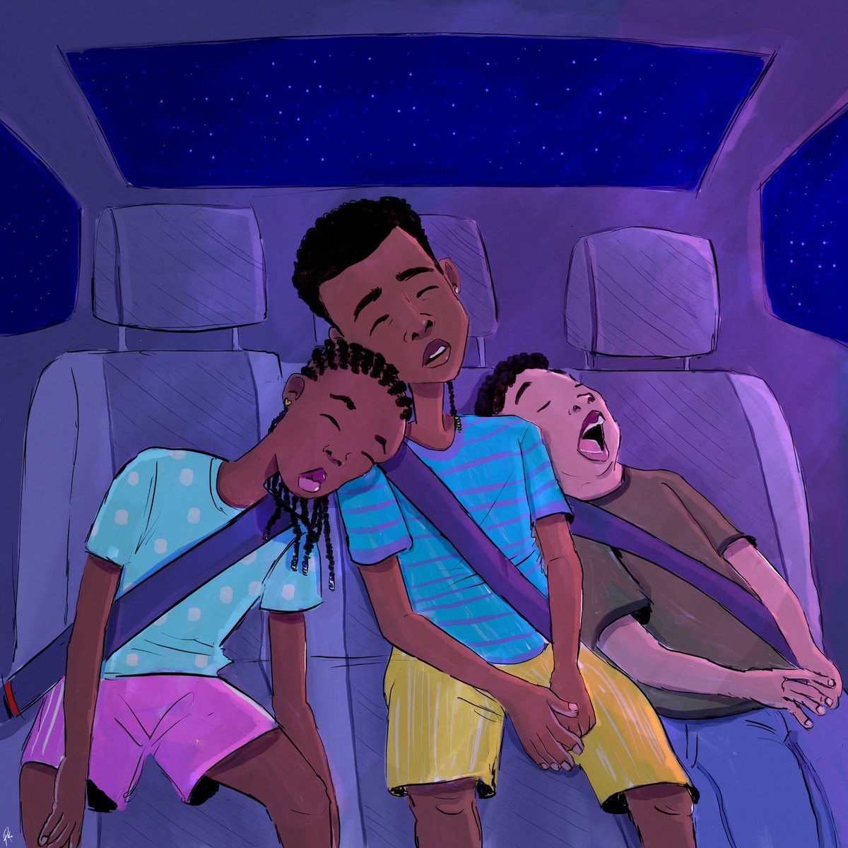 Nostalgia is amazing……Those nighttime road trips were just long naps 😂😆😴💤. Did you sleep in the car as a kid?

.
.
.
.
.
.
.
#nostalgia #kidlit #illustration #drawing #roadtrip #trips #90s #robertpauljr  #childrensbooks #carride #drawingoftheday #illustrate #nighttime