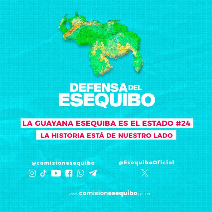 En una sola voz, el pueblo venezolano expresa que el Acuerdo de Ginebra es la única vía para resolver la controversia por nuestro Esequibo

¡El sol de Venezuela nace en el Esequibo!

Vea nuevamente el video en nuestro canal ▶️ lc.cx/nK4rTB 

#DiplomaciaBolivarianaDePaz