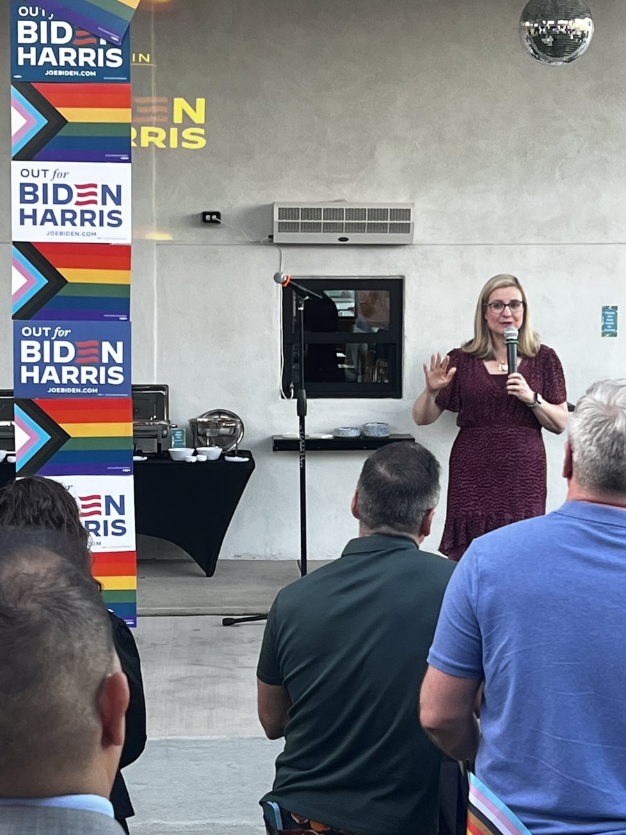 📍Phoenix, AZ Phoenix Mayor Kate Gallego stumping for the Biden campaign’s inaugural “Out For Biden-Harris” event in Arizona. “At minimum the LGBTQ community is 10% of voters. That’s the difference in who wins the White House,” says Gallego