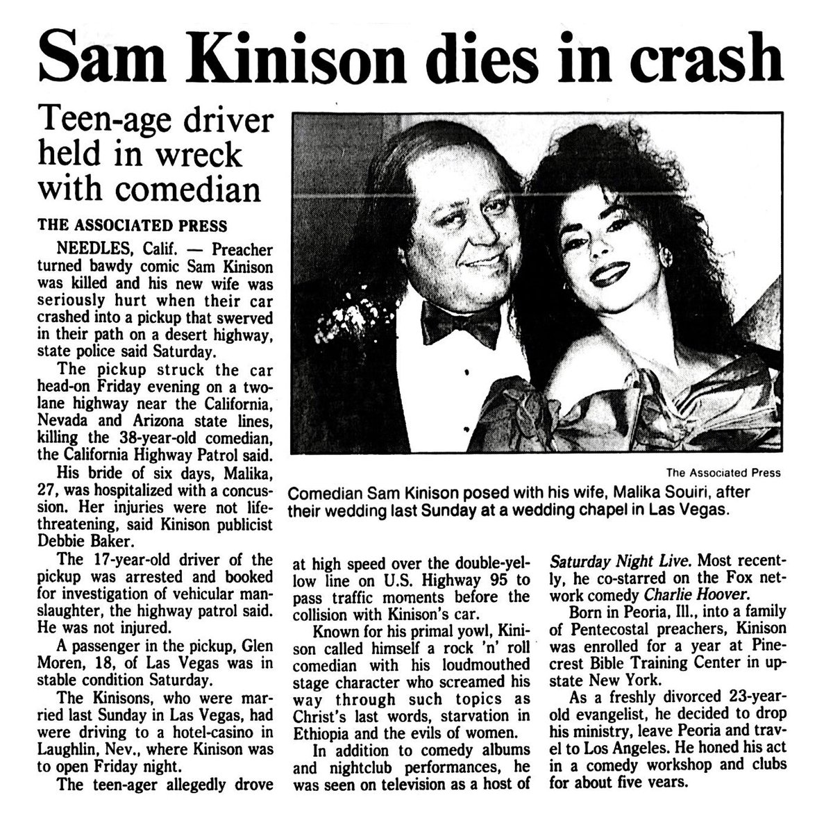 On April 10, 1992, Sam Kinison died at the age of 38